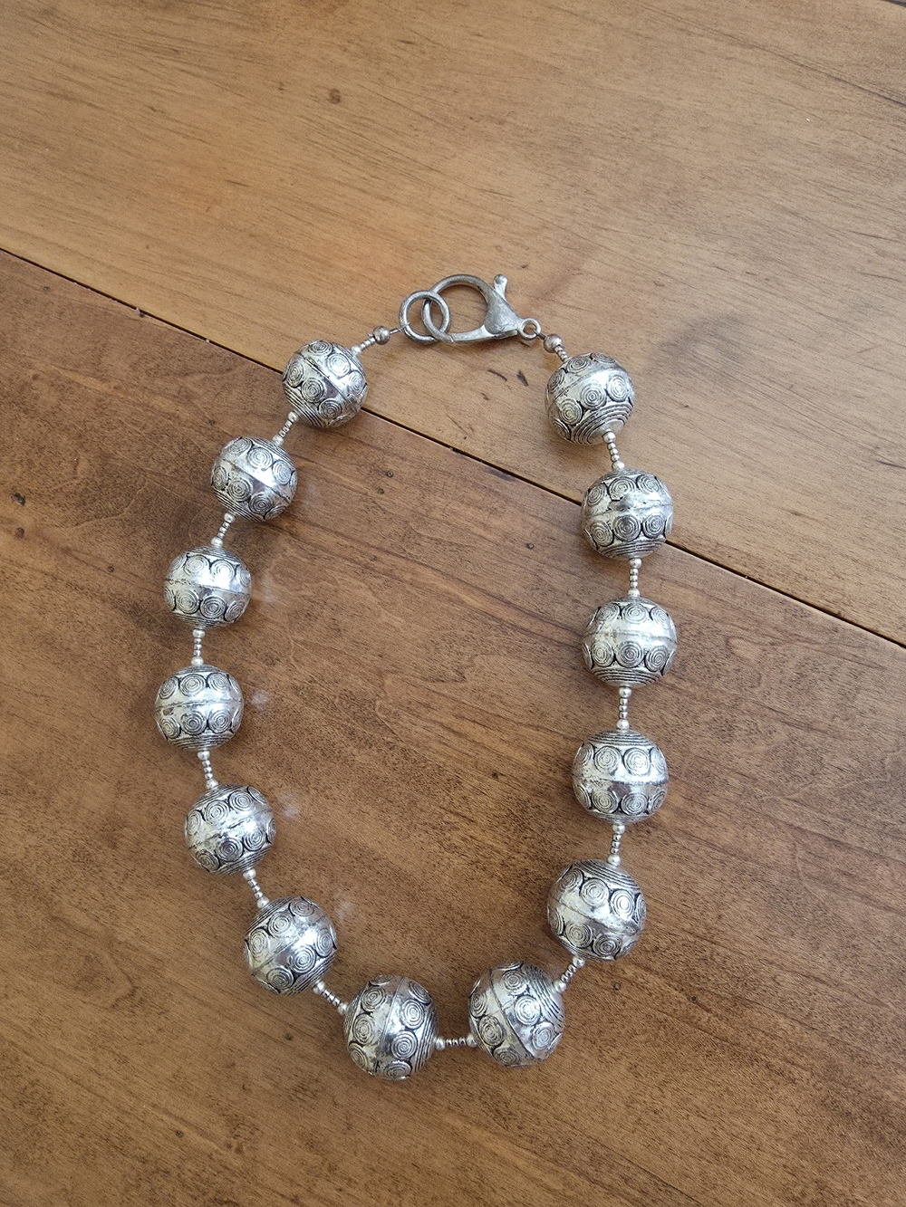 Handcrafted Silver-Tone Ball Bead Necklace - Women Jewelry